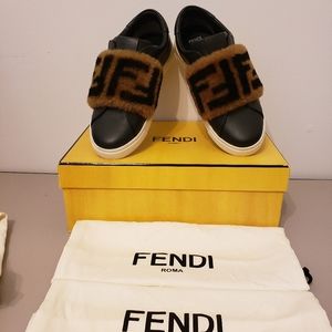FENDI SLIP ON SNEAKERS WITH SHEARLING FUR/ FENDI LOGO SIZE 300.00 OR OFFER